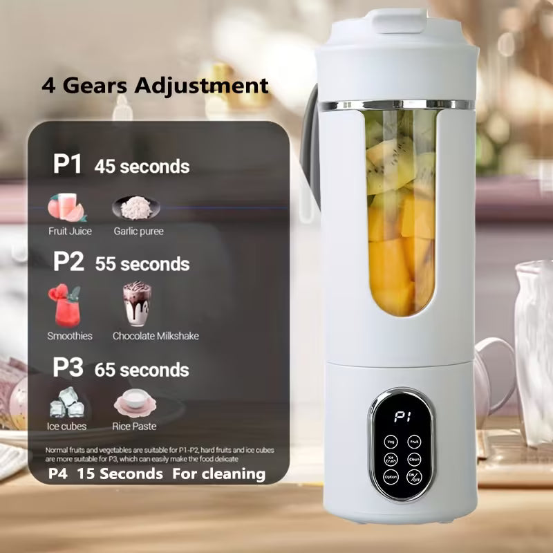 Licuadora Exprimidora Portátil 530ml – 12 Cuchillas, 21000 RPM, Autolimpieza, Tritura Hielo, Recargable USB